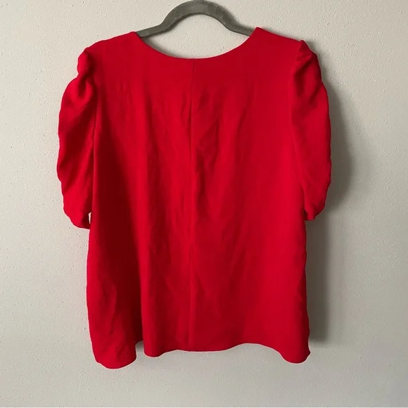 NWT Adrienne Red Ruched Sleeves V-Neck Top | Size Large - Picture 2 of 15